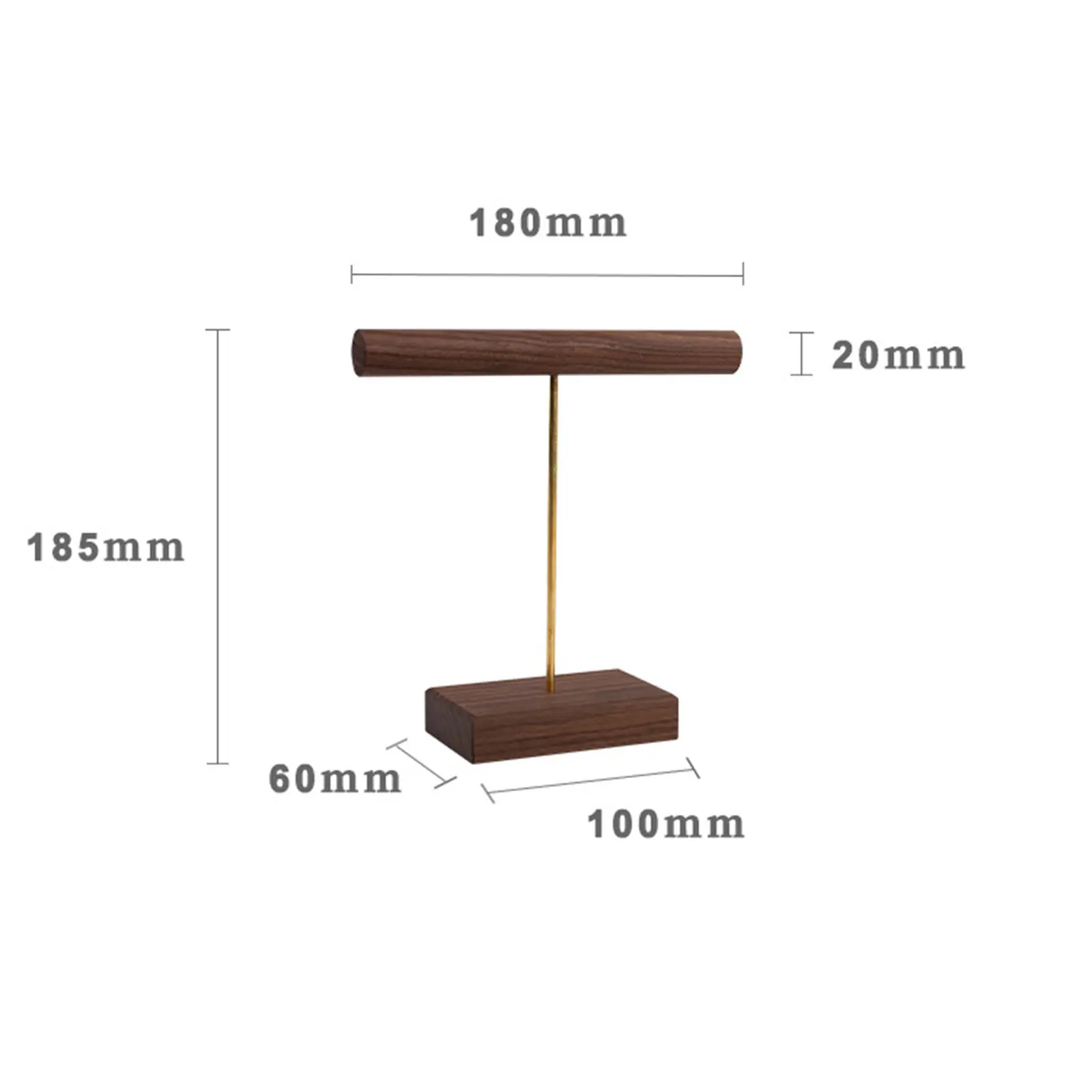 Walnut Wooden T-shaped Jewelry Displays Holders Rack Dark Brown Jewelry Shelf Jewelry Stand Counter Storage Jewelry Display,1PC