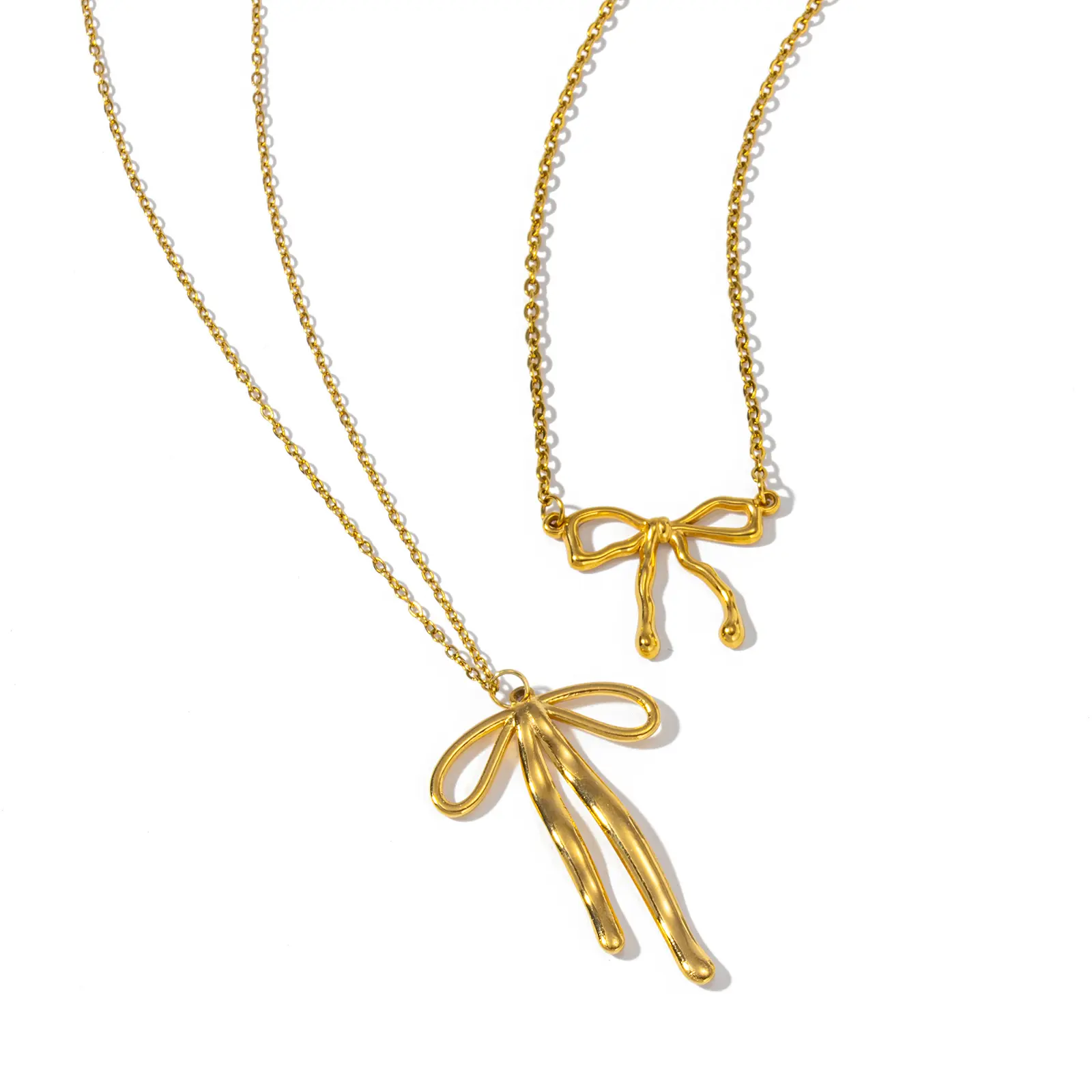 Dainty Trendy 304 Stainless Steel Link Cable Chain Bowknot Pendant Charm Necklace For Women Gift， 1 Piece