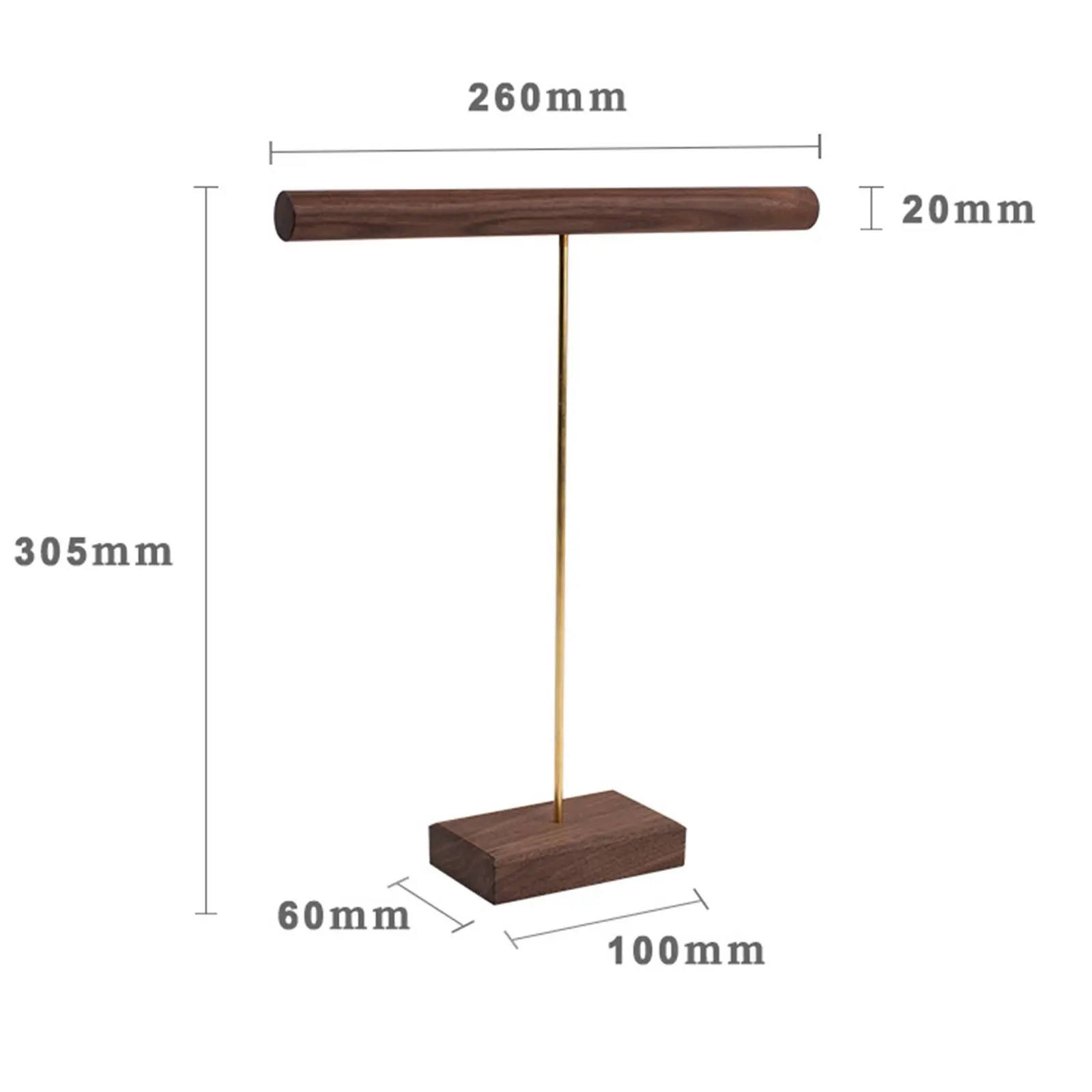 Walnut Wooden T-shaped Jewelry Displays Holders Rack Dark Brown Jewelry Shelf Jewelry Stand Counter Storage Jewelry Display,1PC