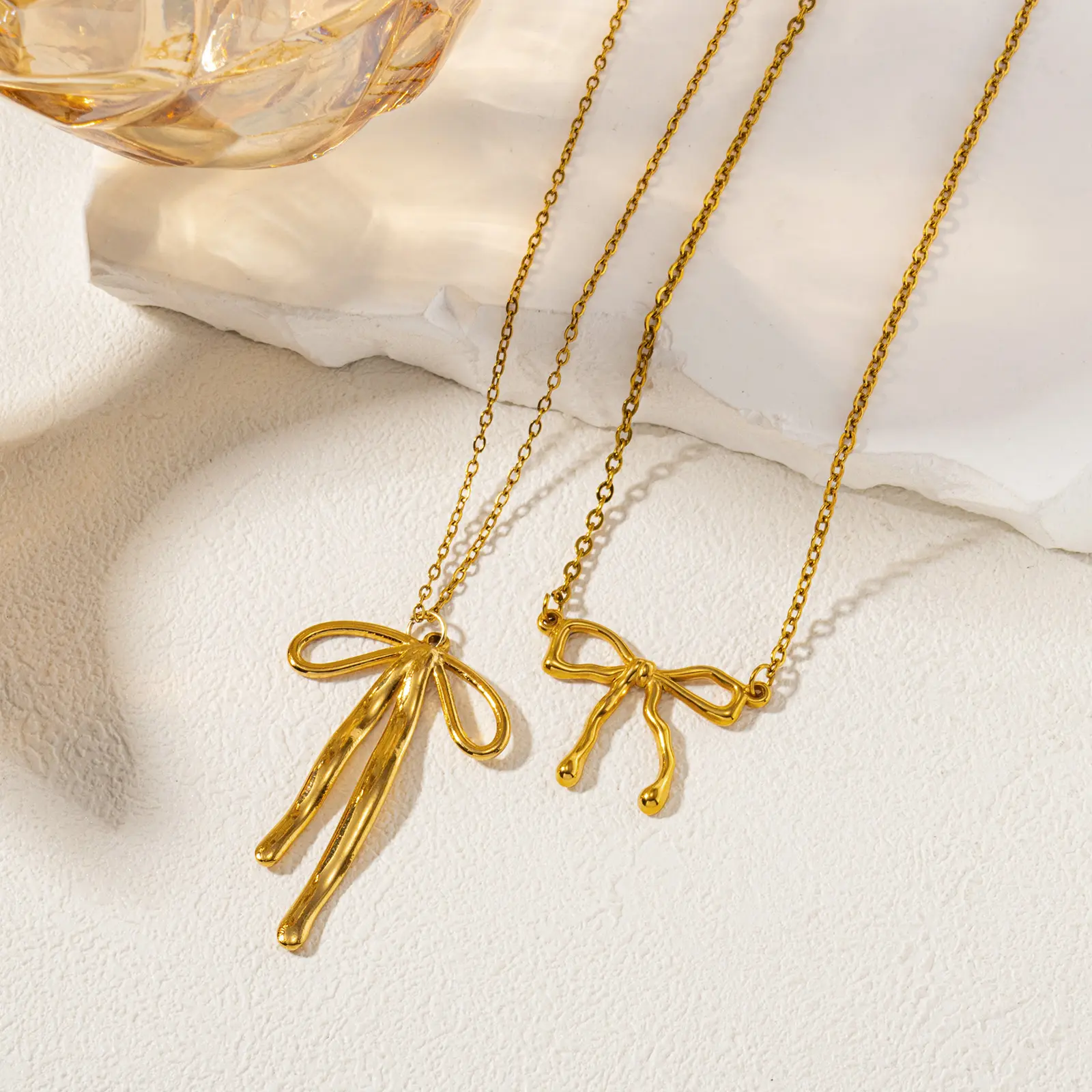 Dainty Trendy 304 Stainless Steel Link Cable Chain Bowknot Pendant Charm Necklace For Women Gift， 1 Piece