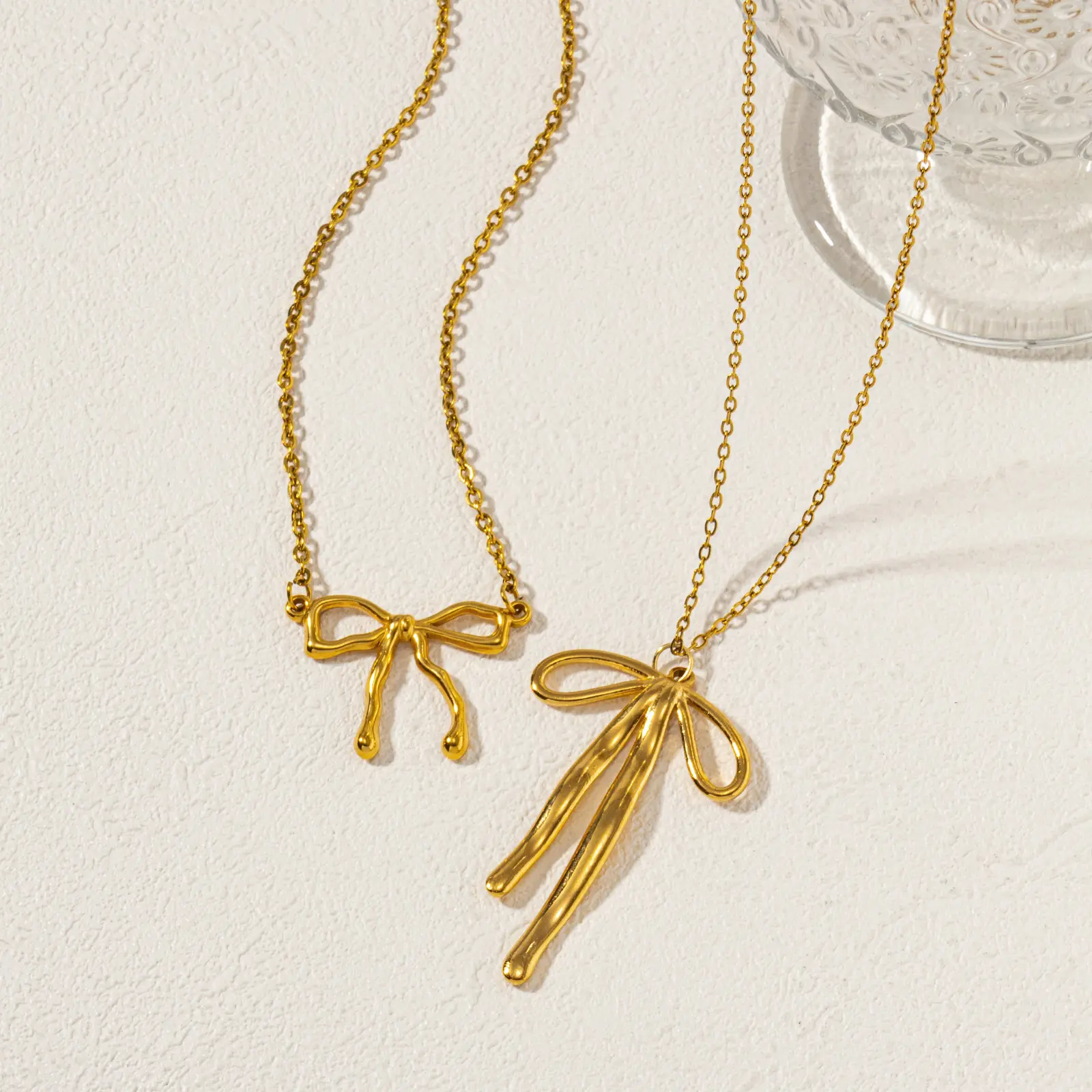 Dainty Trendy 304 Stainless Steel Link Cable Chain Bowknot Pendant Charm Necklace For Women Gift， 1 Piece