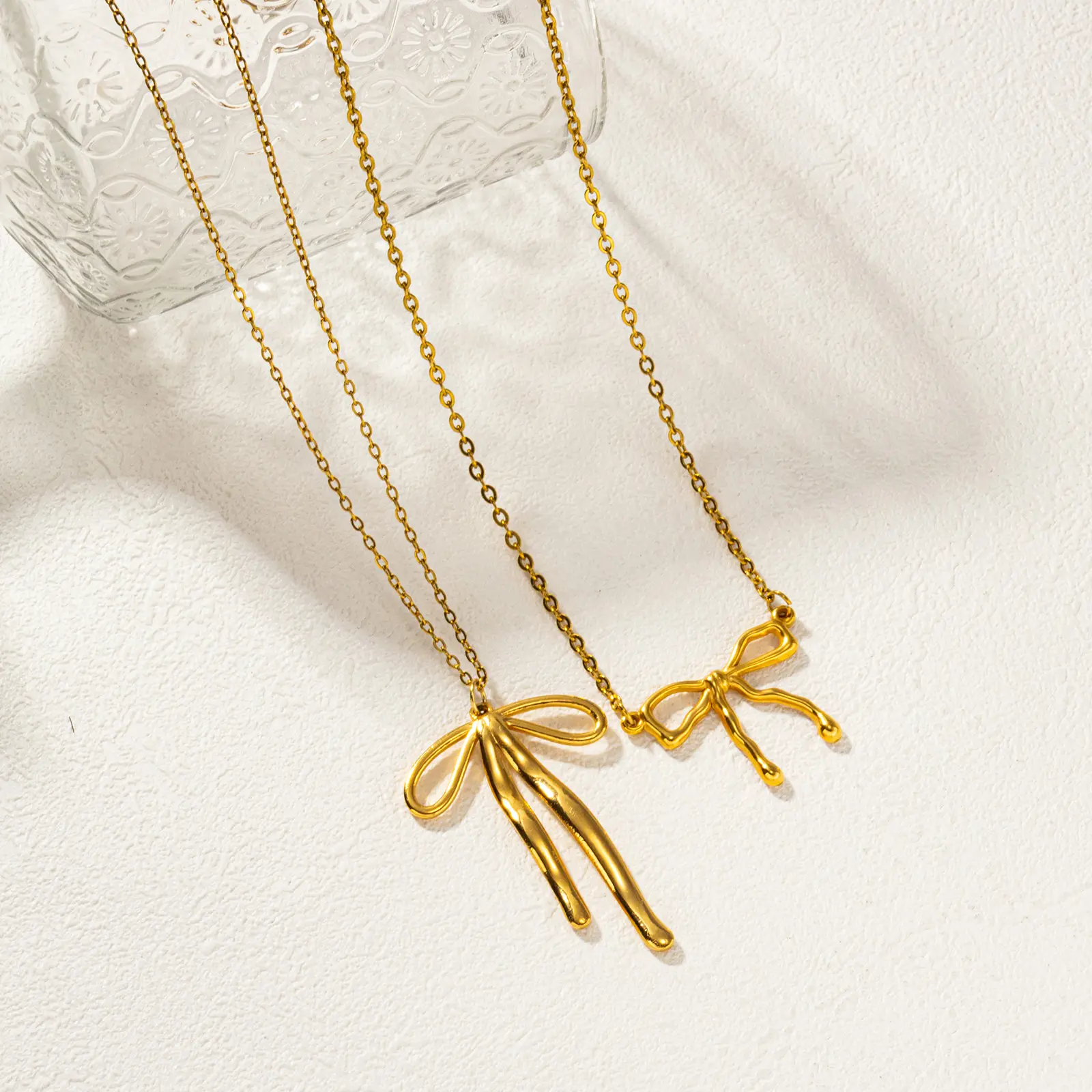 Dainty Trendy 304 Stainless Steel Link Cable Chain Bowknot Pendant Charm Necklace For Women Gift， 1 Piece