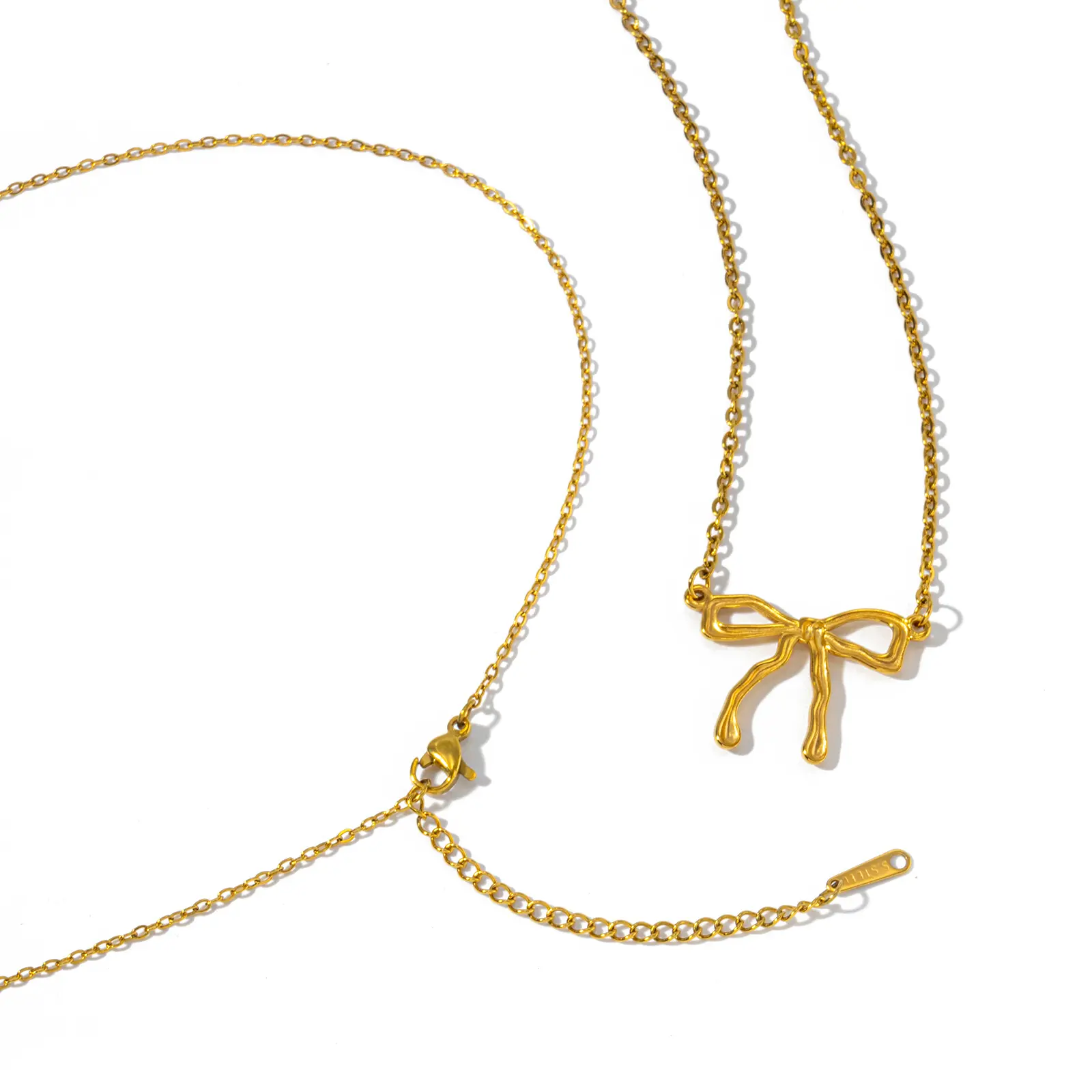 Dainty Trendy 304 Stainless Steel Link Cable Chain Bowknot Pendant Charm Necklace For Women Gift， 1 Piece