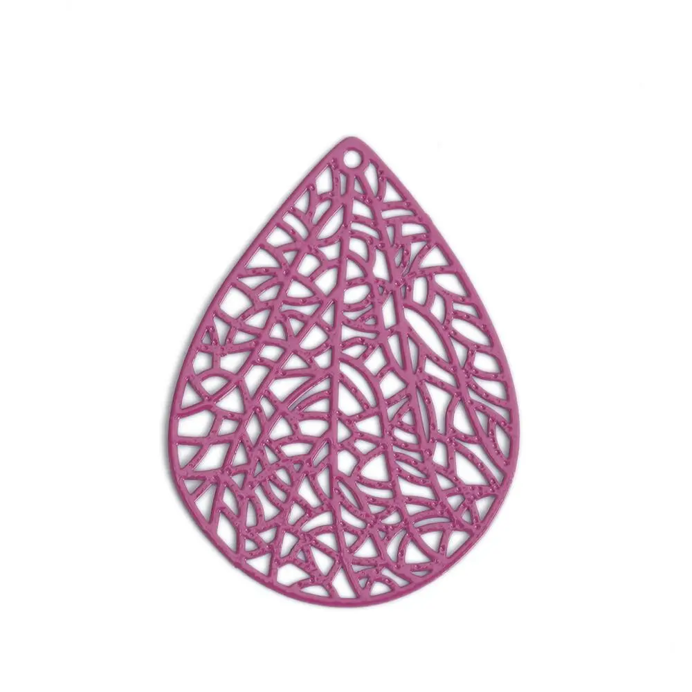 DoreenBeads Fashion Copper Filigree Stamping Pendants Black White Blue Drop Jewelry DIY Findings Charms 40mm x 30mm, 10 Piece