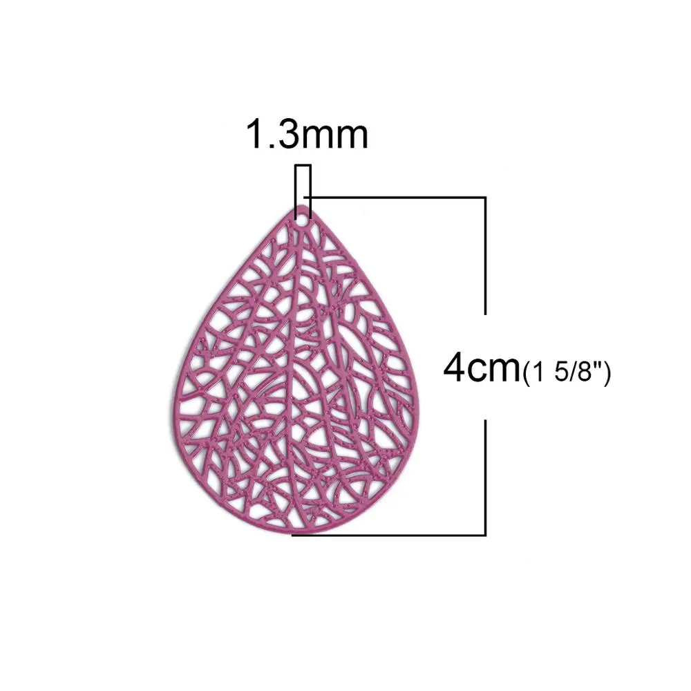 DoreenBeads Fashion Copper Filigree Stamping Pendants Black White Blue Drop Jewelry DIY Findings Charms 40mm x 30mm, 10 Piece