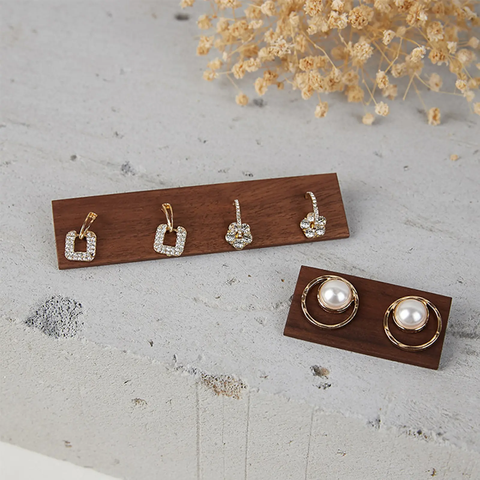 Dark Brown Rectangular High-end Black Walnut Solid Wood Earring Display Stand Storage Photo Props Jewelry Display Stand 1Piece