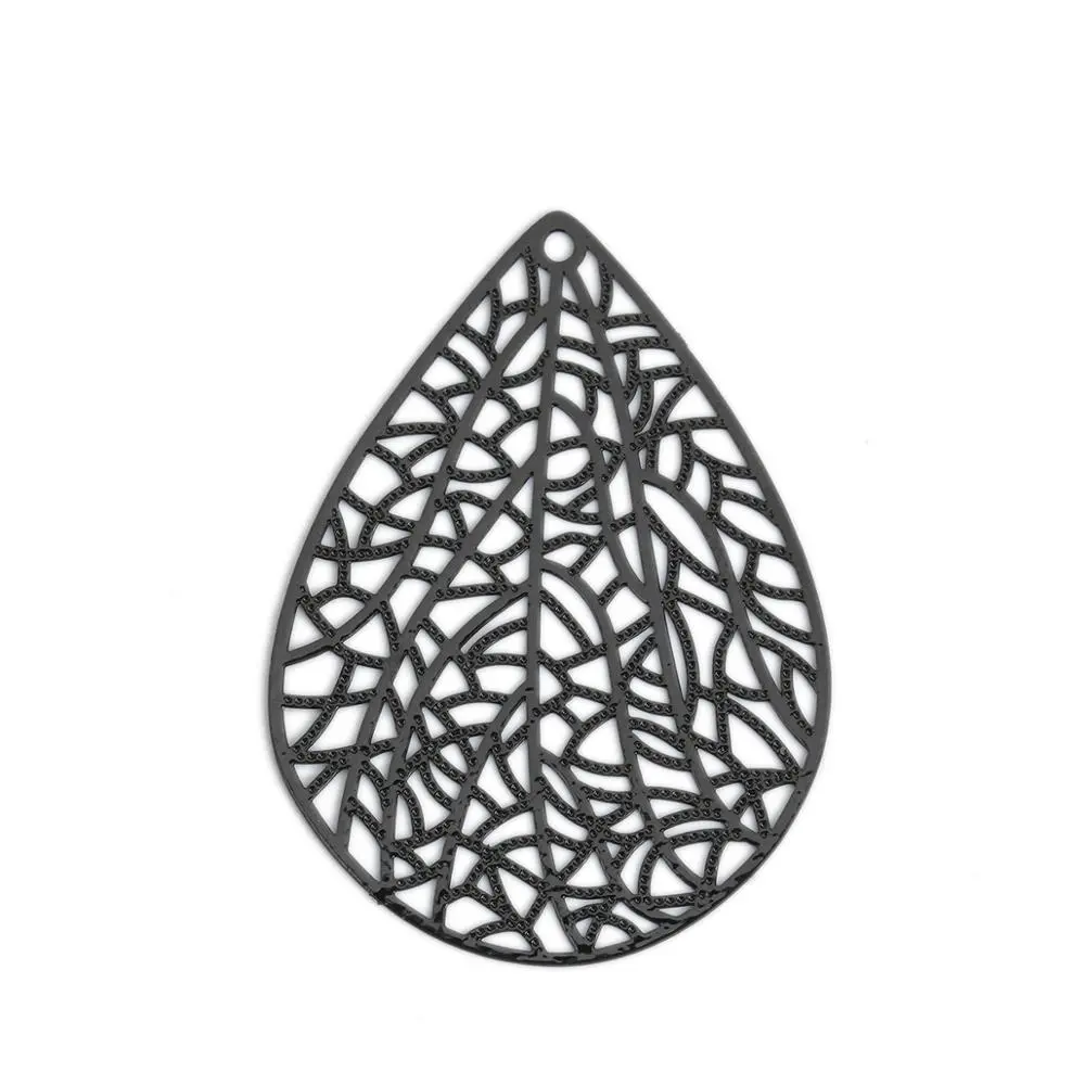DoreenBeads Fashion Copper Filigree Stamping Pendants Black White Blue Drop Jewelry DIY Findings Charms 40mm x 30mm, 10 Piece