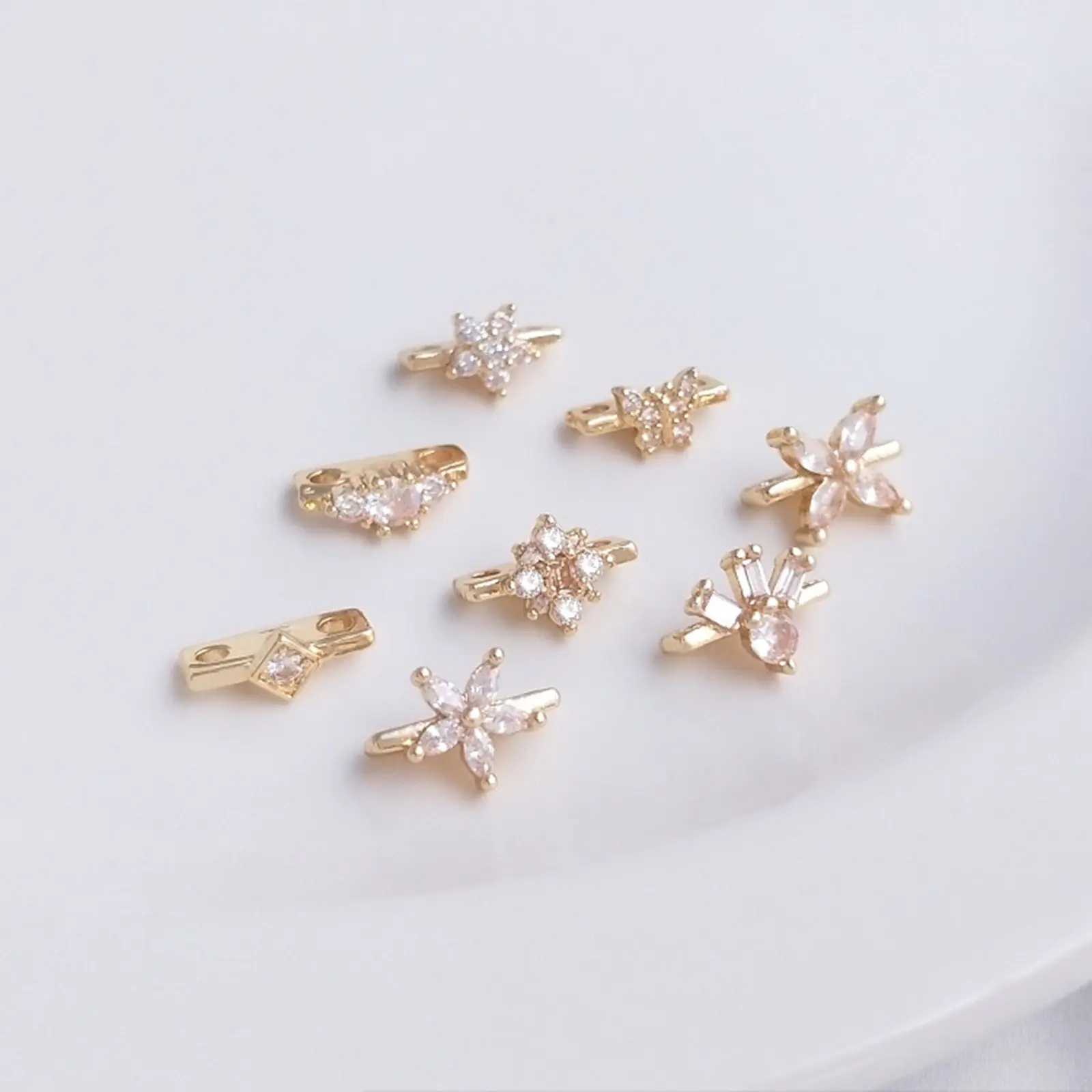 2/6PCs Brass & Cubic Zirconia Spacer Beads For DIY Bracelet Jewelry Making Findings 14K Real Gold Plated Transparent Clear Bead