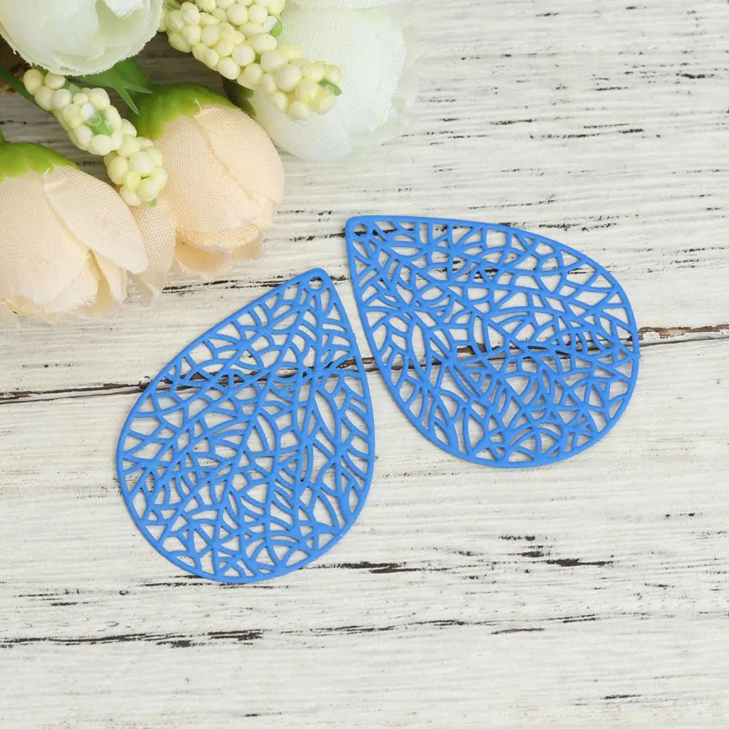 DoreenBeads Fashion Copper Filigree Stamping Pendants Black White Blue Drop Jewelry DIY Findings Charms 40mm x 30mm, 10 Piece