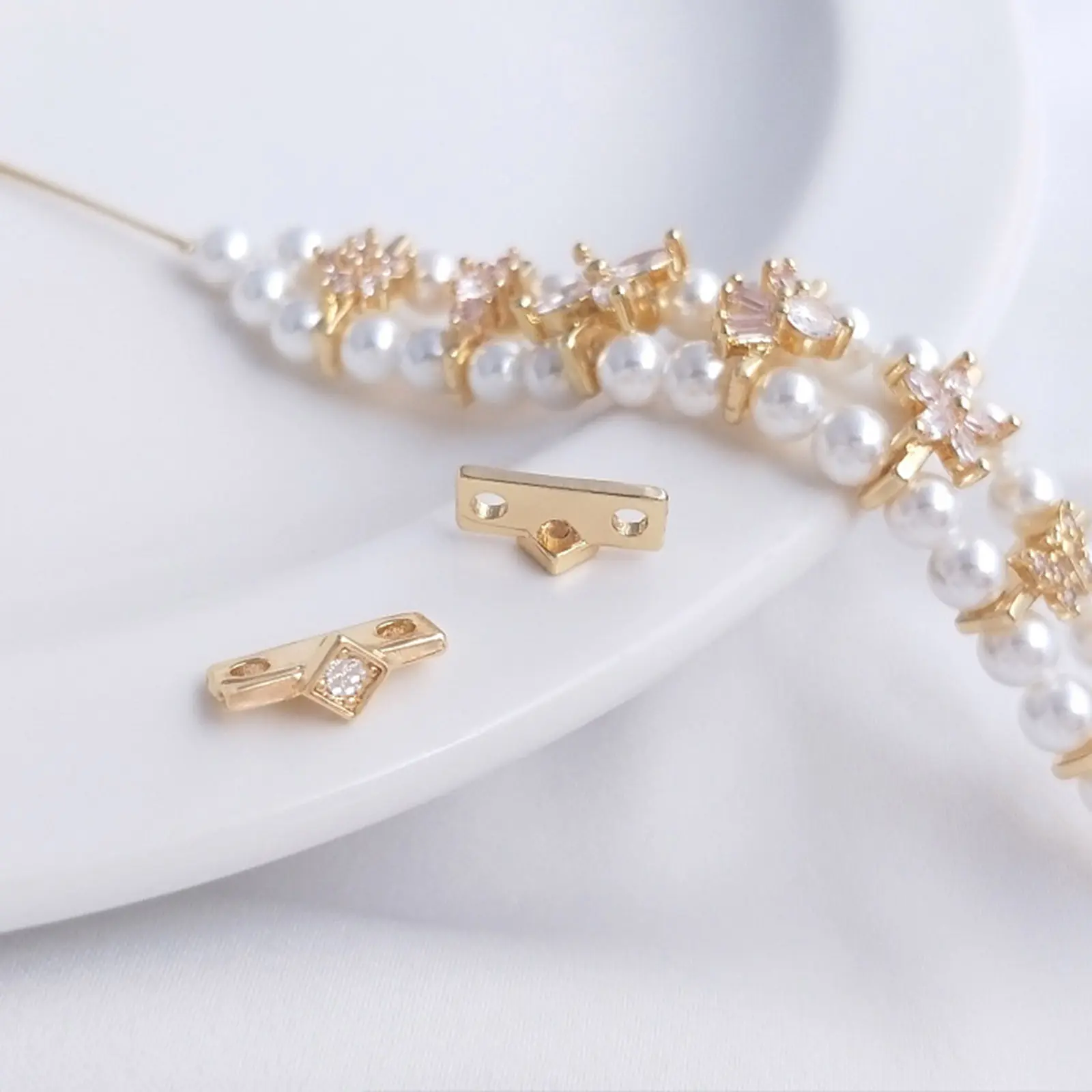 2/6PCs Brass & Cubic Zirconia Spacer Beads For DIY Bracelet Jewelry Making Findings 14K Real Gold Plated Transparent Clear Bead