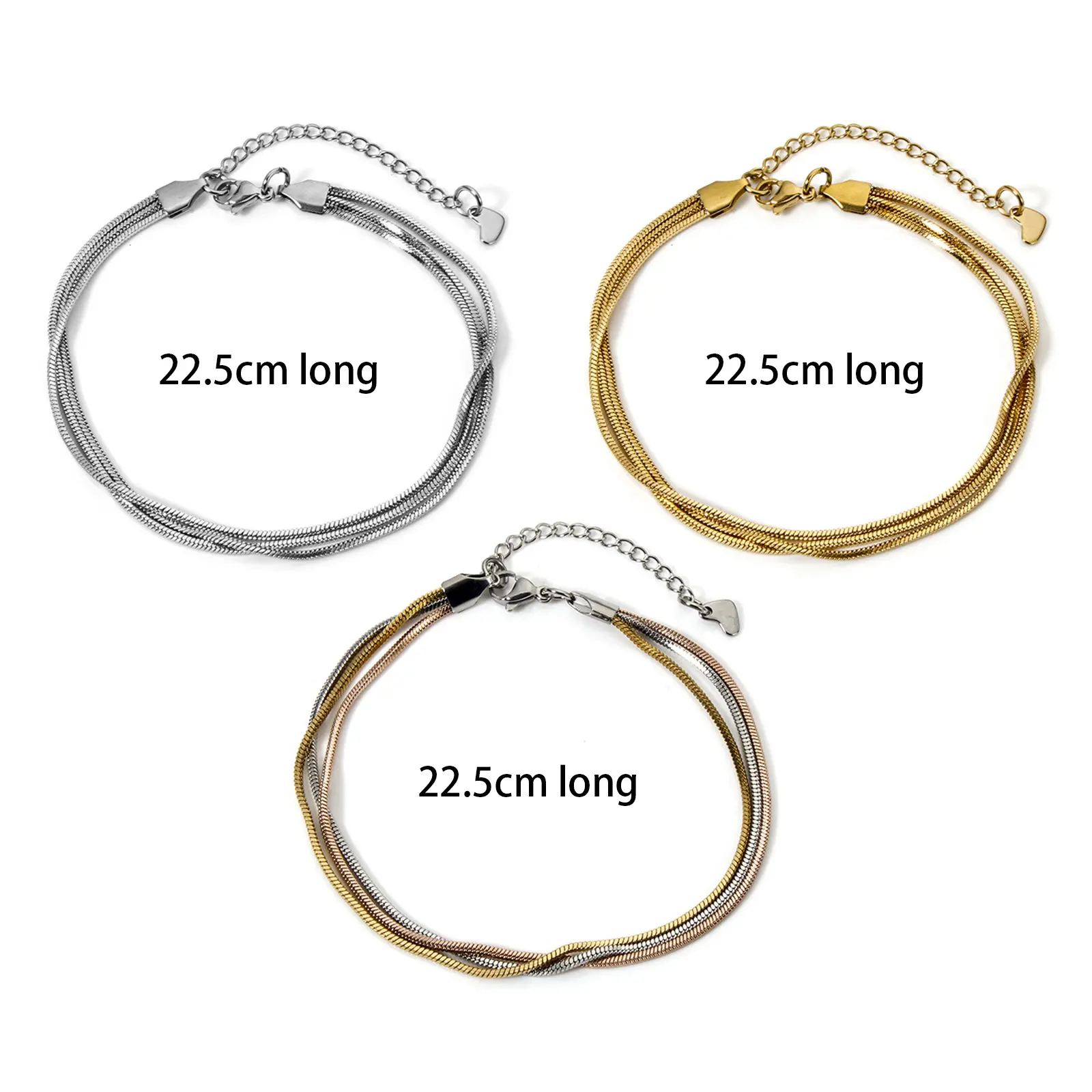1 Piece 304 Stainless Steel Anklet Dainty Stylish Women Multilayer Anklet Snake Chain Layered Jewelry Beach Gift 22.5cm long