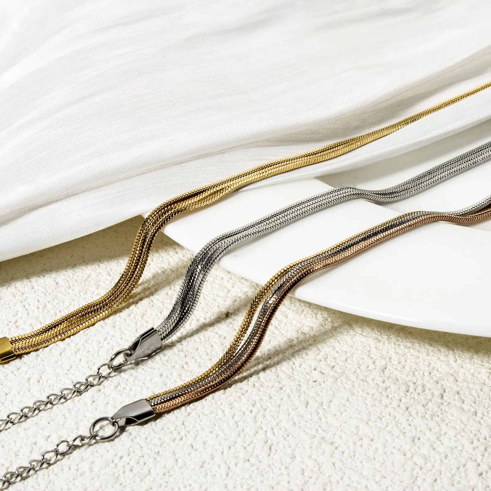 1 Piece 304 Stainless Steel Anklet Dainty Stylish Women Multilayer Anklet Snake Chain Layered Jewelry Beach Gift 22.5cm long