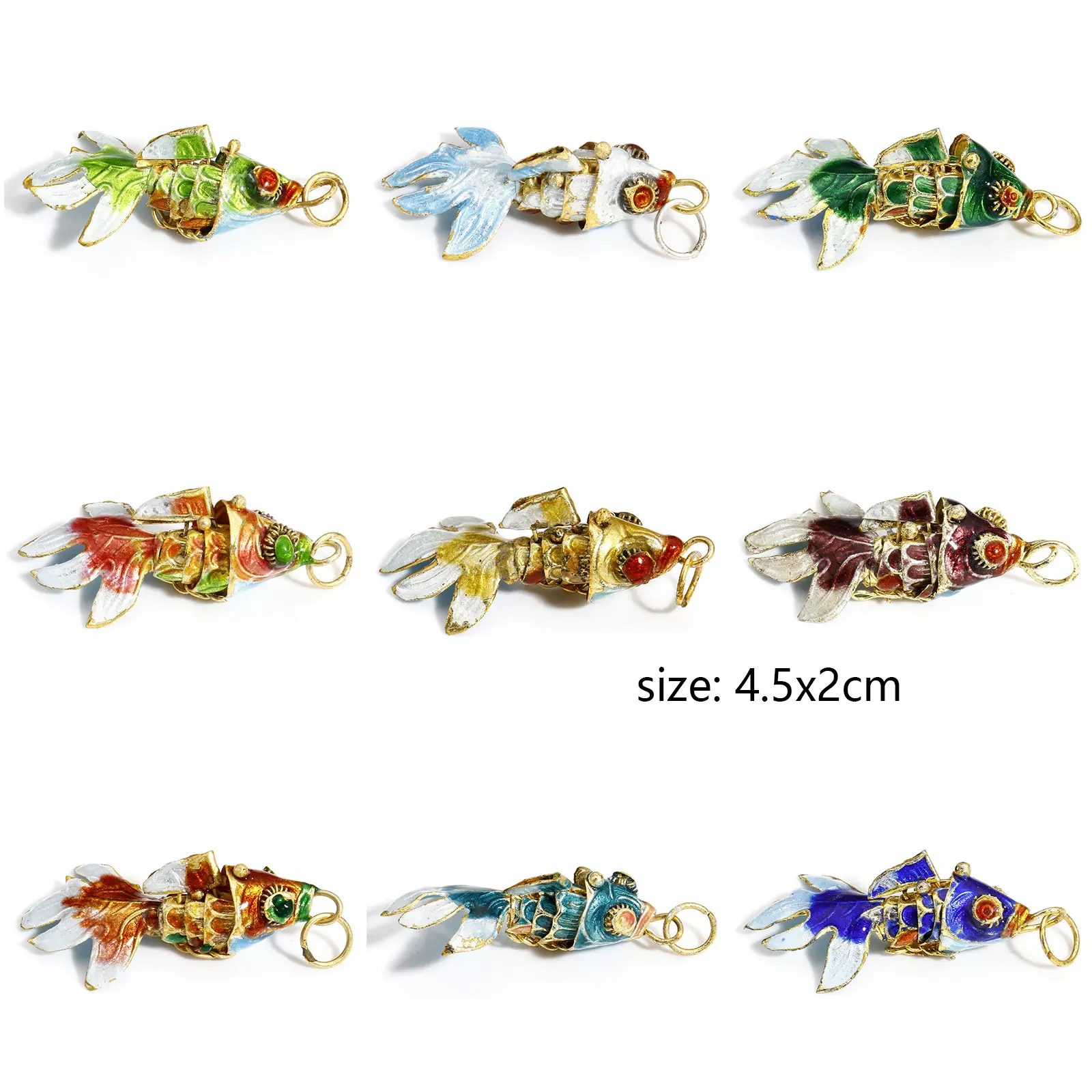 1PC 3D Machinery Goldfish Copper Enamel Charms Multicolor Movable Ocean Animal Pendants Necklace DIY Jewelry Making 4.5 x 2cm