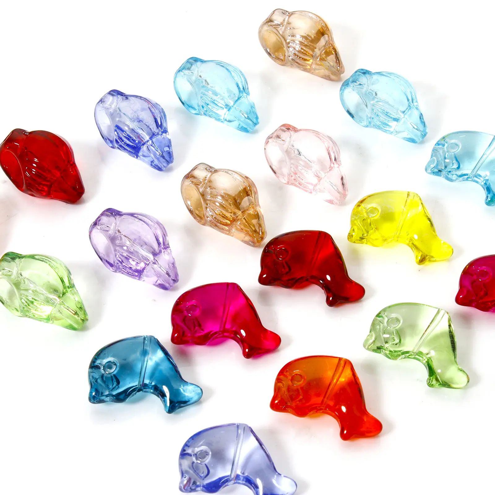 10 PCs Glass Ocean Jewelry Beads Conch/ Sea Snail At Random Mixed Color Dolphin Transparent For DIY Bracelet Jewelry Making