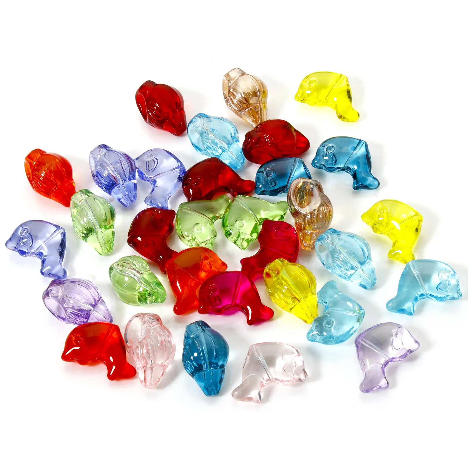 10 PCs Glass Ocean Jewelry Beads Conch/ Sea Snail At Random Mixed Color Dolphin Transparent For DIY Bracelet Jewelry Making