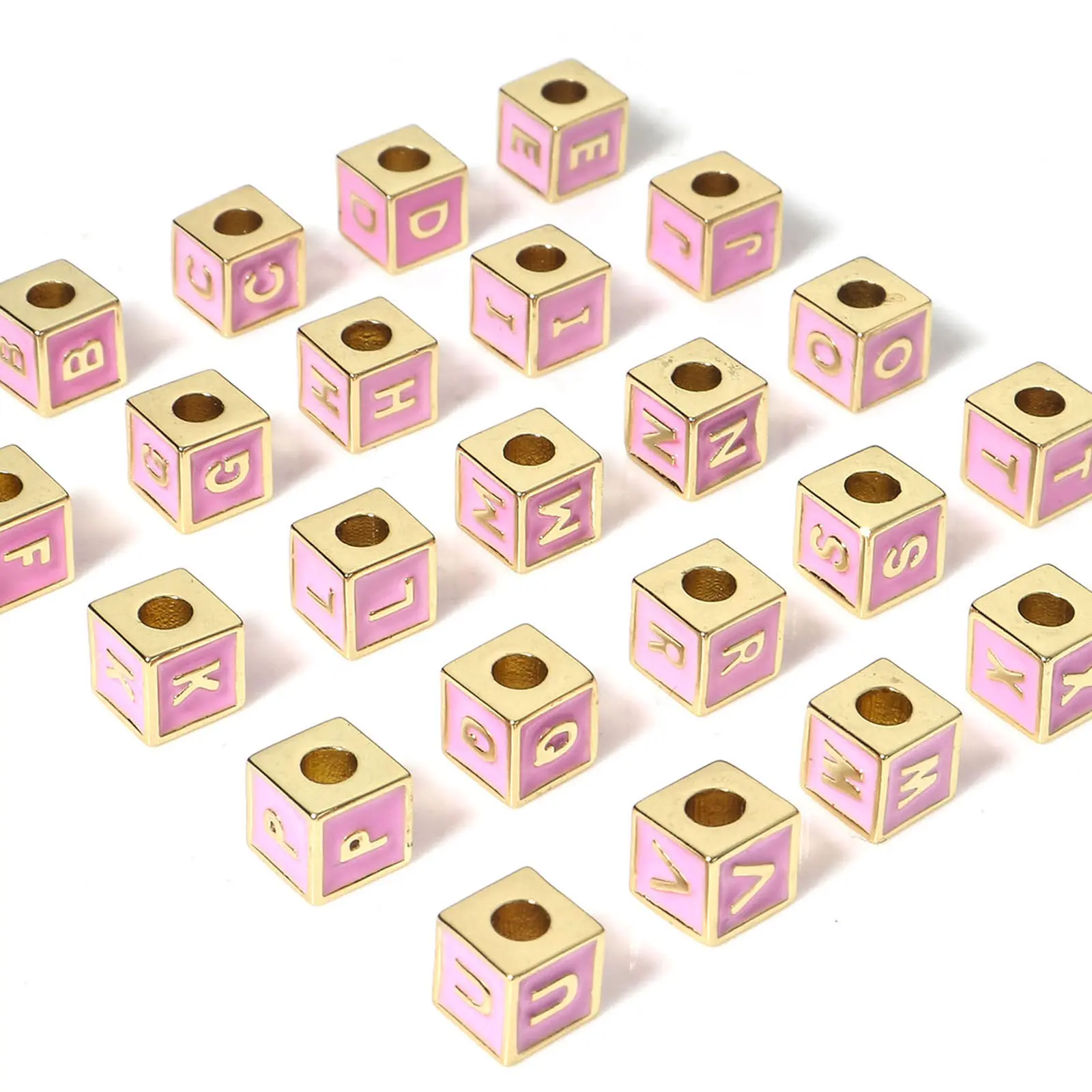 1 Piece Square Alphabet “A-Z” Letter Beads Cube Loose Spacer Enamel Metal Beads For Jewelry Making Diy Necklace Accessories