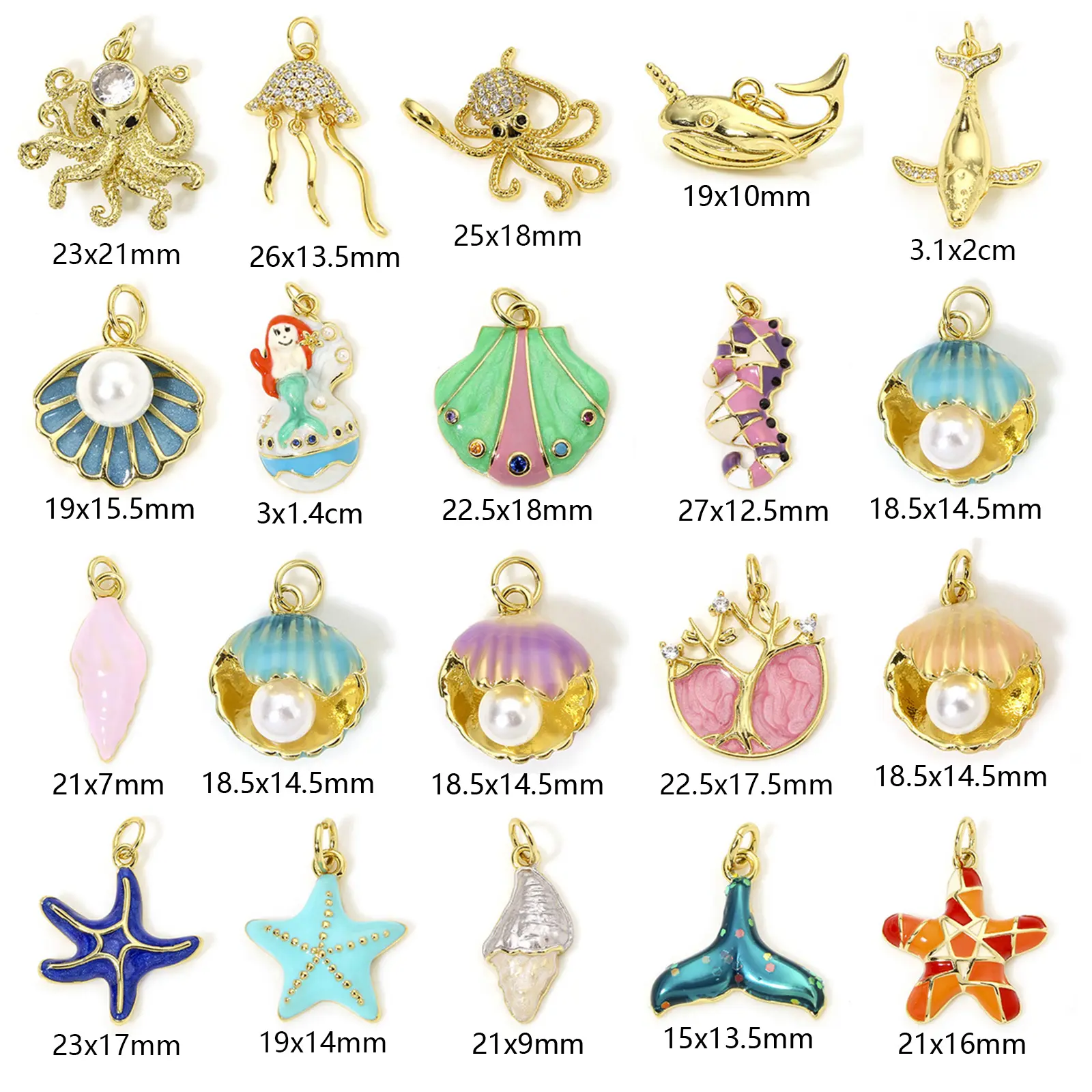 1 PC Ocean Series Shell starfish Octopus Charms For Jewelry Making 18K Real Gold Color Jewelry Pendant Multicolor Enamel Supply