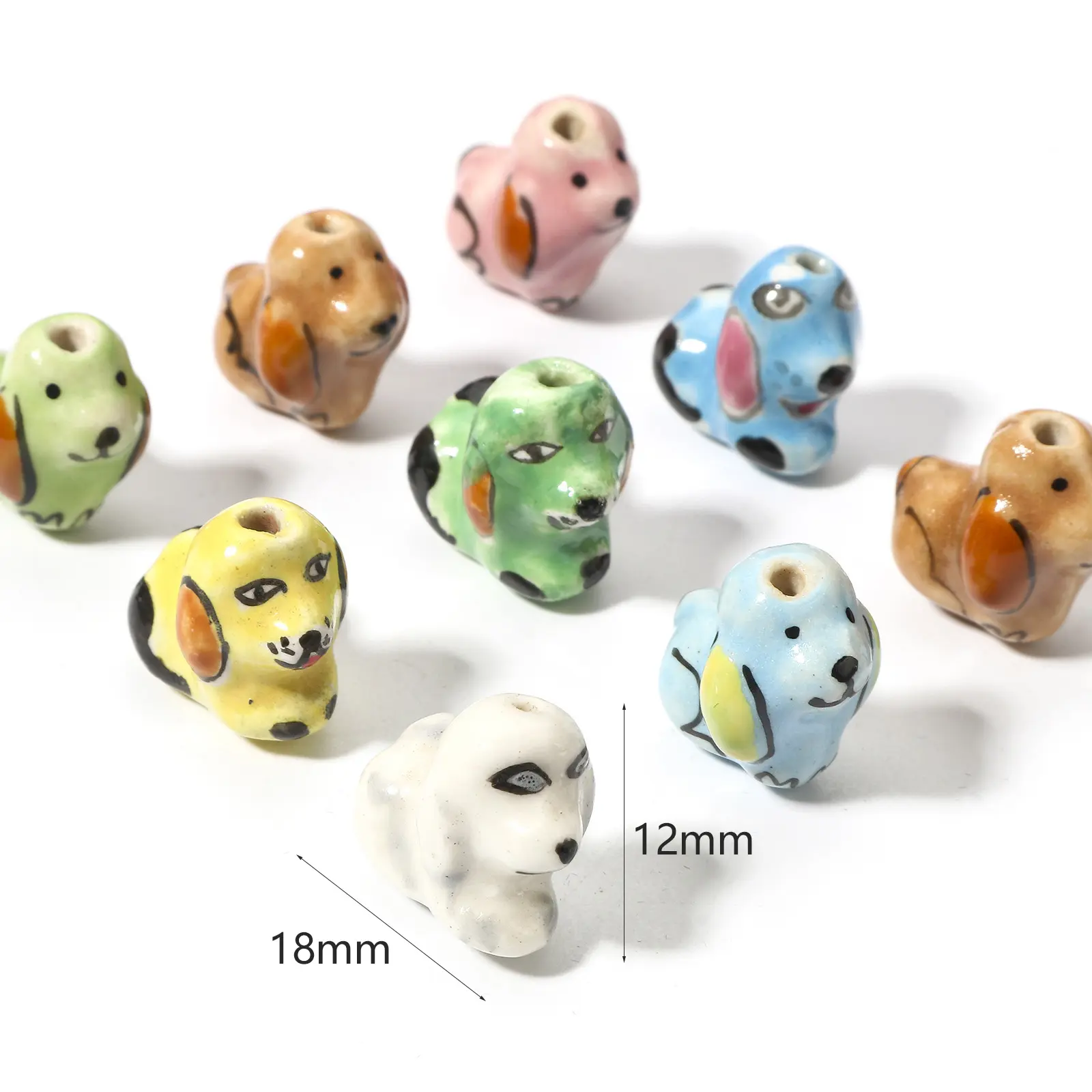 3D Ceramic Beads Multicolor Dog Animal For DIY Charm Jewelry Making Accessories About 18mm x 12mm, Hole: Approx 1.8mm, 5 Piece