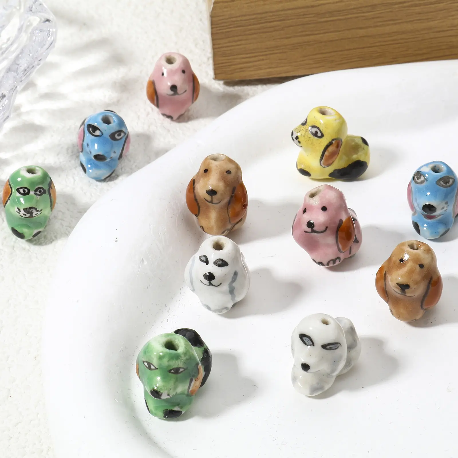 3D Ceramic Beads Multicolor Dog Animal For DIY Charm Jewelry Making Accessories About 18mm x 12mm, Hole: Approx 1.8mm, 5 Piece