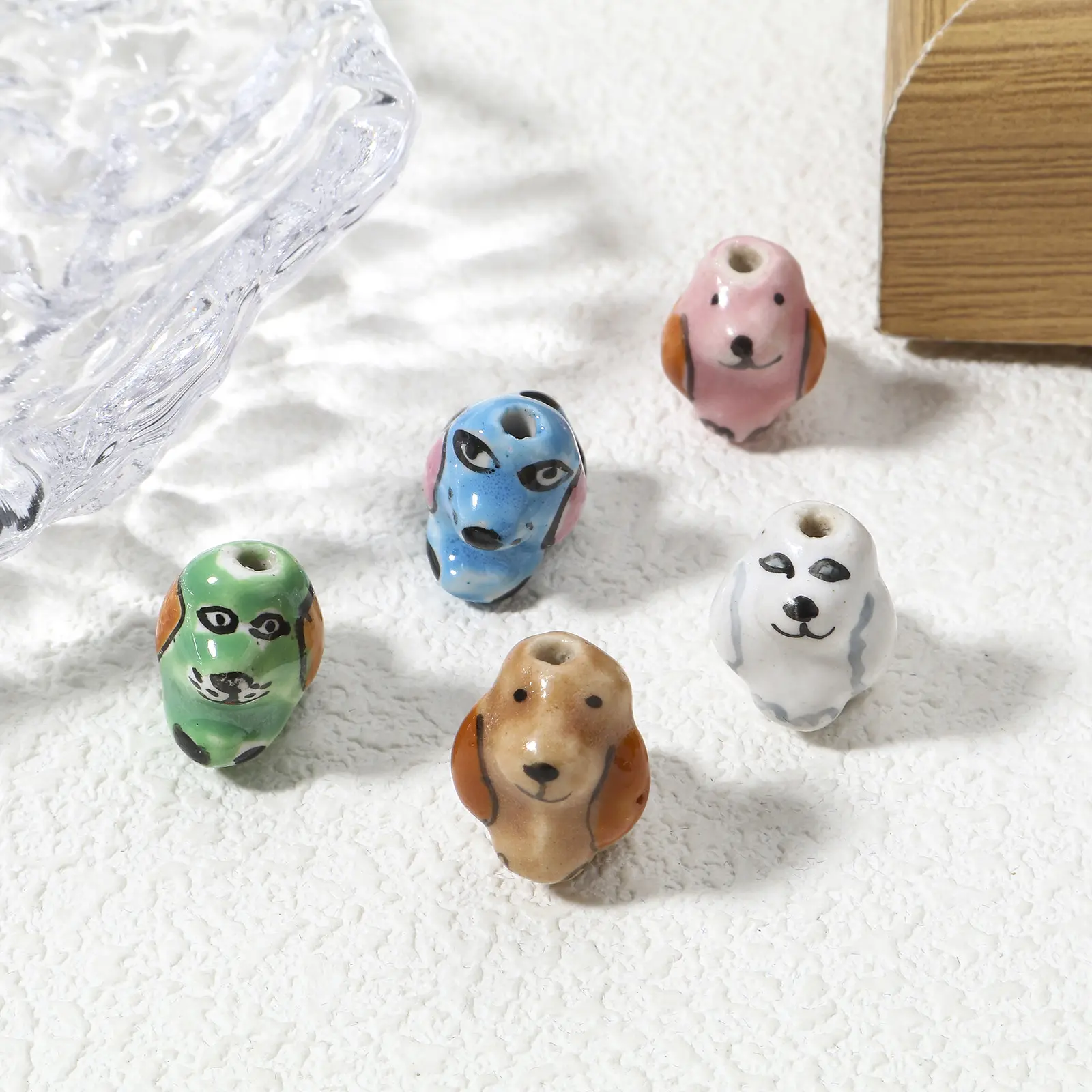 3D Ceramic Beads Multicolor Dog Animal For DIY Charm Jewelry Making Accessories About 18mm x 12mm, Hole: Approx 1.8mm, 5 Piece
