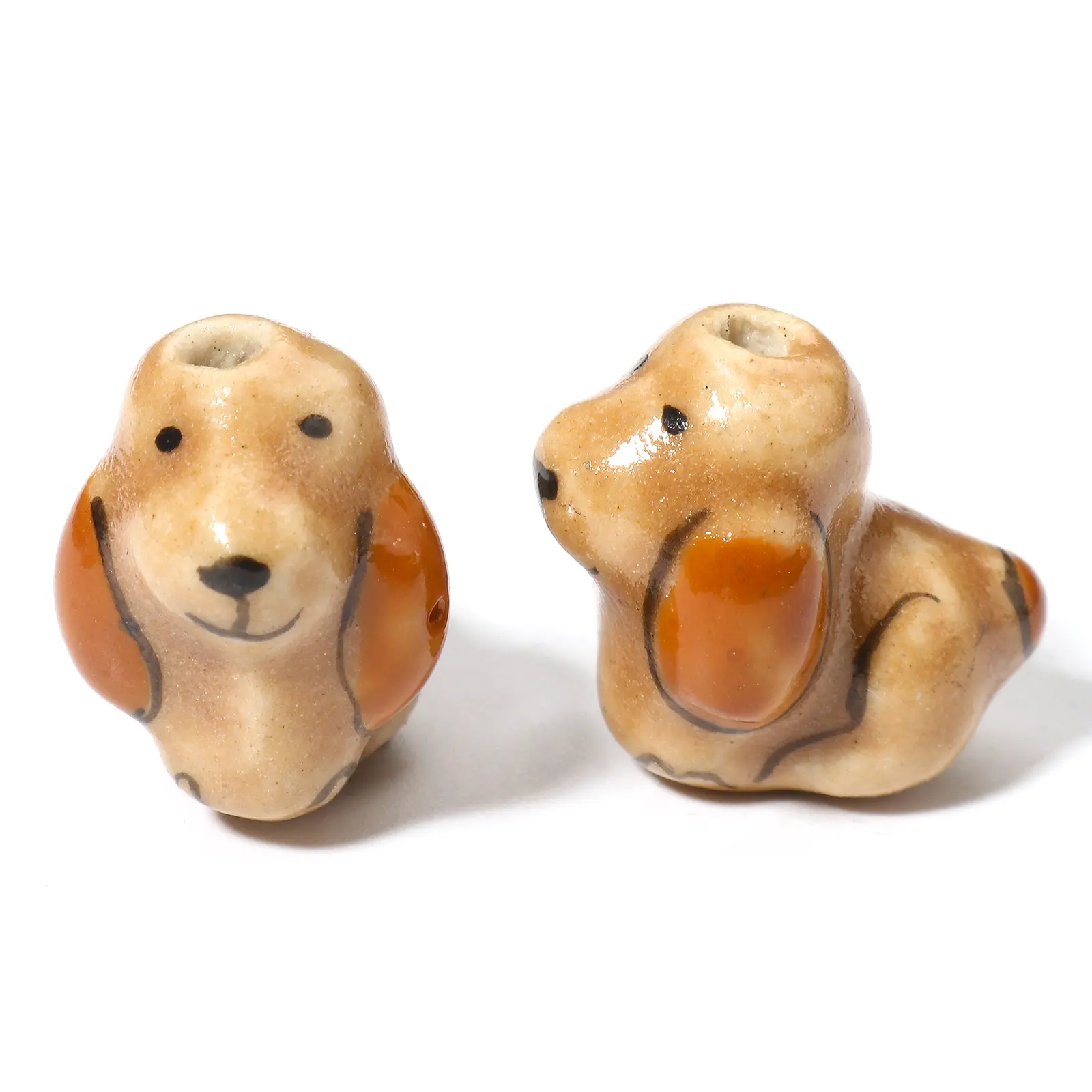 3D Ceramic Beads Multicolor Dog Animal For DIY Charm Jewelry Making Accessories About 18mm x 12mm, Hole: Approx 1.8mm, 5 Piece
