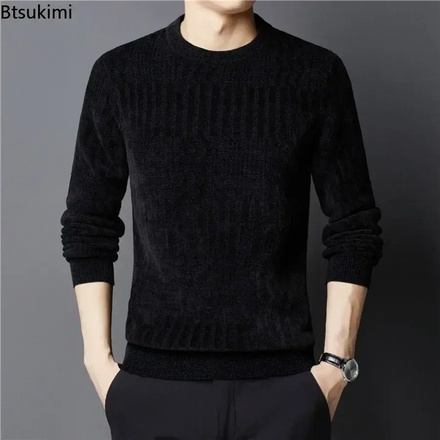 Autumn Winter New Men's Thicken Plush Warm Knitted Sweaters 2025 Fashion Jacquard O-neck Pullovers Men Casual Versatile Sweaters