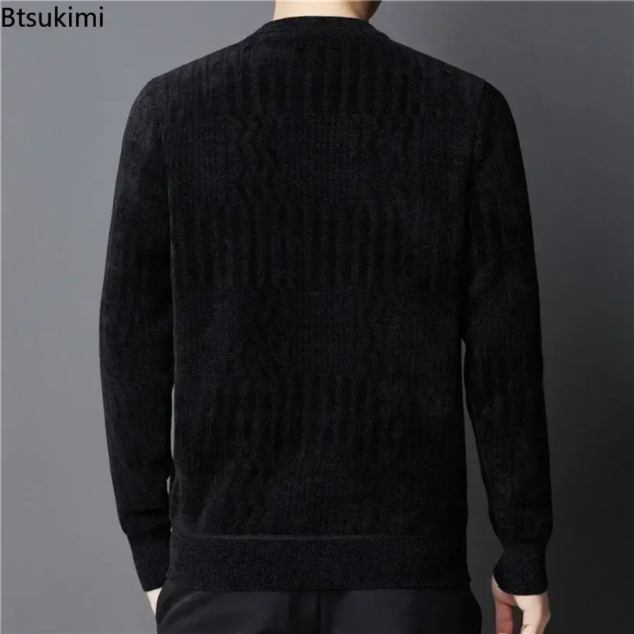 Autumn Winter New Men's Thicken Plush Warm Knitted Sweaters 2025 Fashion Jacquard O-neck Pullovers Men Casual Versatile Sweaters