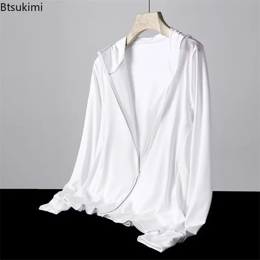 2025 Fashion Outdoor Sun Protection Clothing Men's Ultrathin Breathable Mesh Hooded Jacket Solid Simple Slim Sunscreen Coat Male