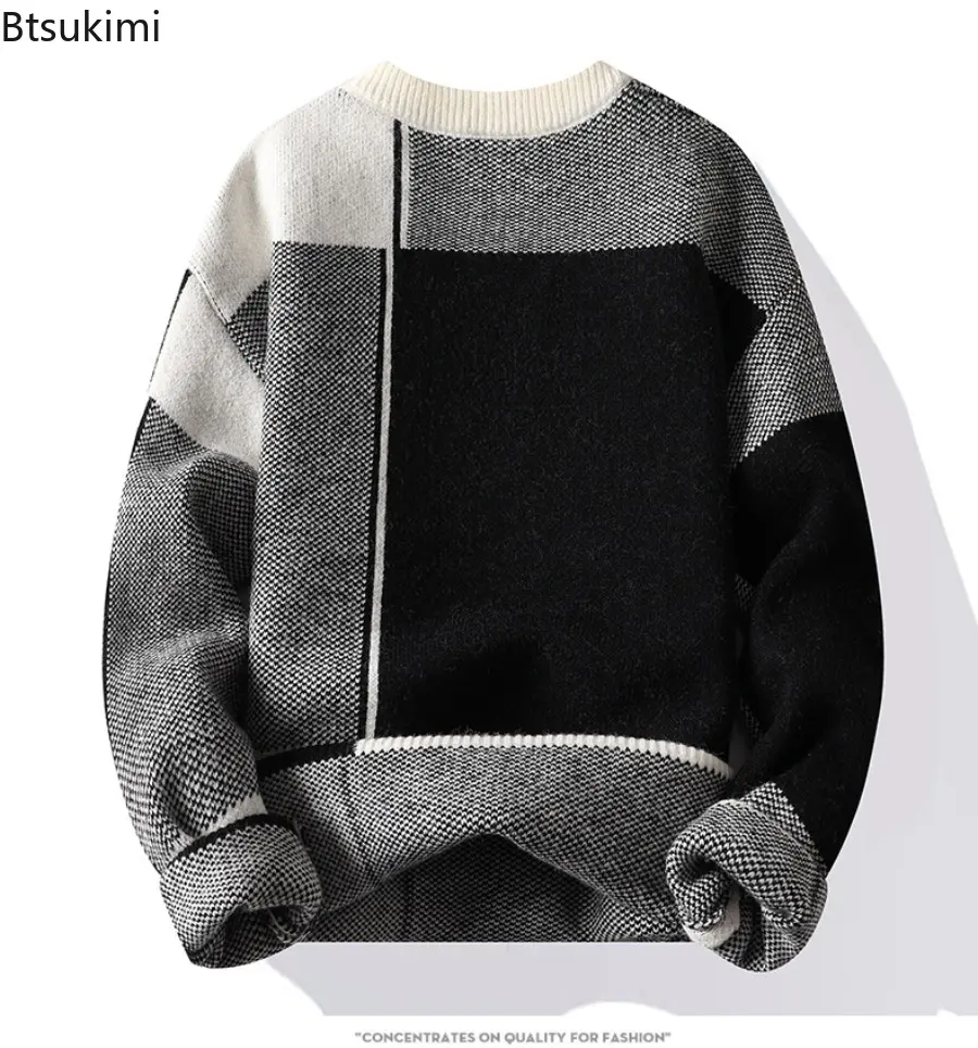 New Winter Warm Sweater Men Half Turtleneck Long Sleeve Pullover Street Patchwork Sweaters Men Autumn Casual Loose Knitted Tops