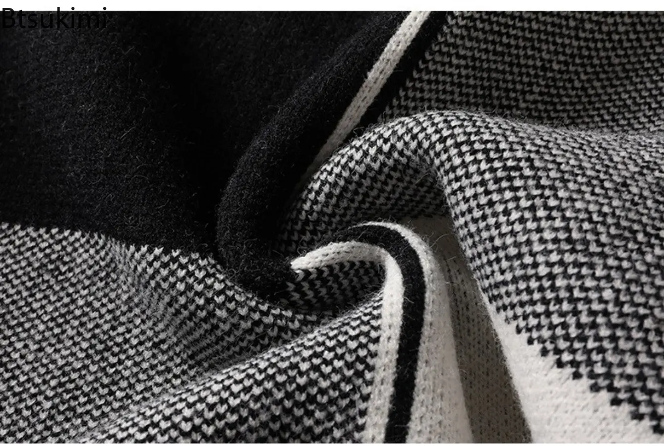 New Winter Warm Sweater Men Half Turtleneck Long Sleeve Pullover Street Patchwork Sweaters Men Autumn Casual Loose Knitted Tops