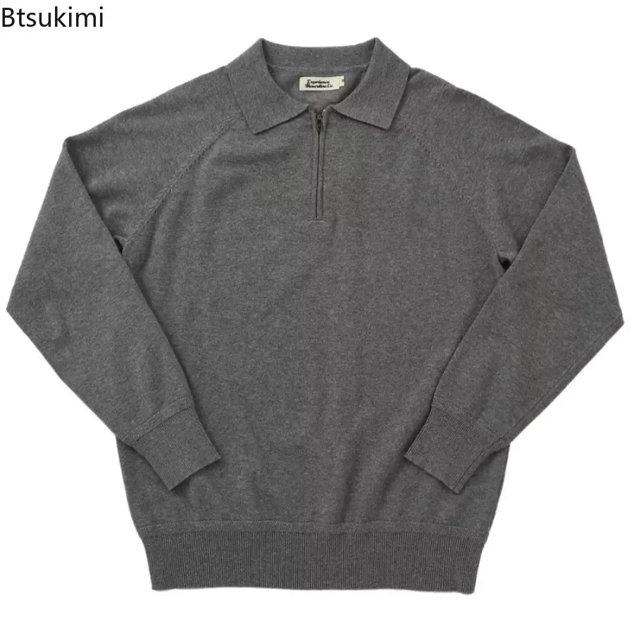 2025 Autumn/Winter Men's Half-height Zipper Knitted Long-sleeved Polo Shirt Sweater Men Retro Business Casual Commuter Pullover