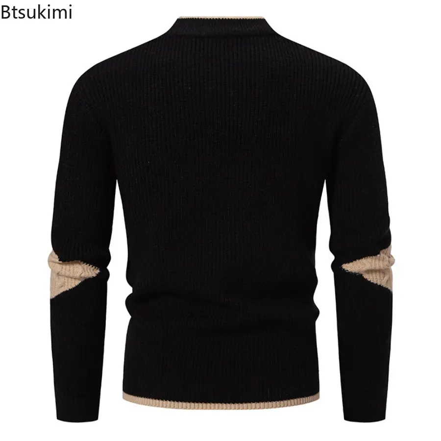 2025 Men's Sweater Fashion Color Block Autumn/Winter Knitted Sweater Fashion High Street Pullover Outdoor Loose Warm Thick Coats