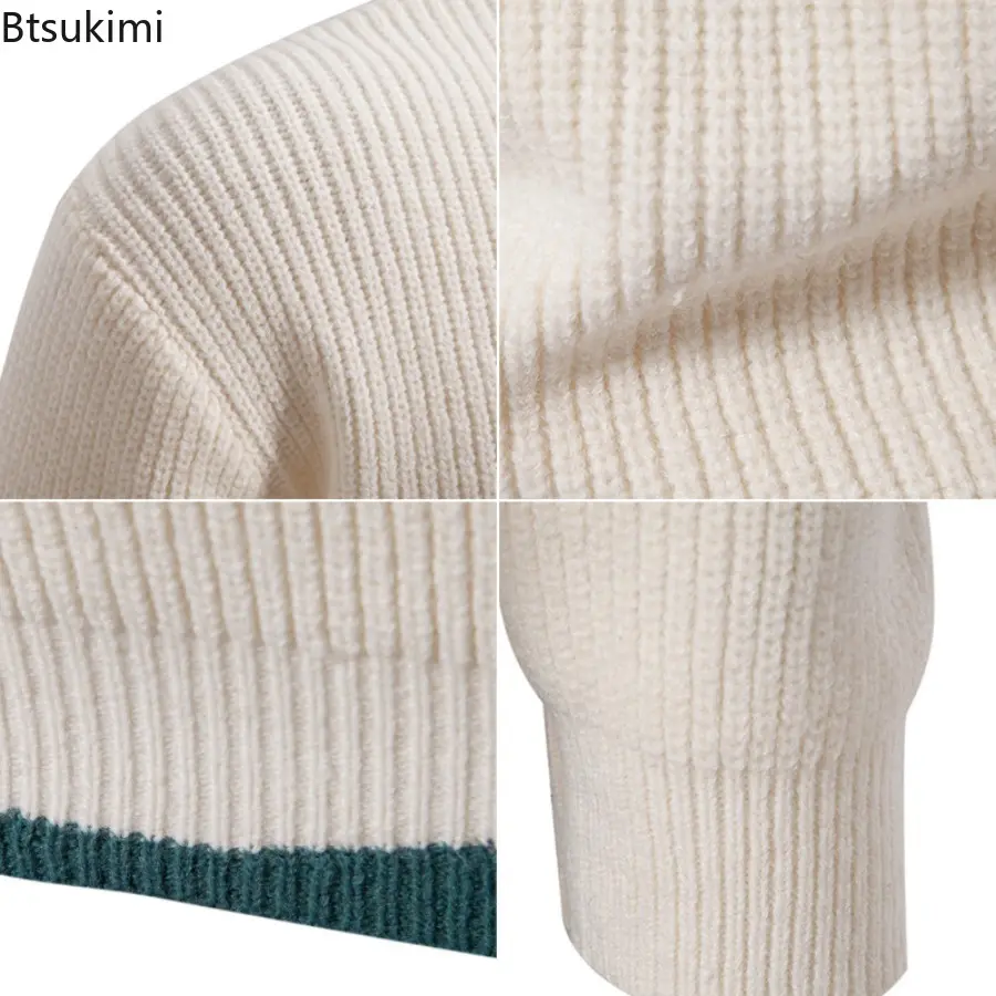 2025 Men's Sweater Fashion Color Block Autumn/Winter Knitted Sweater Fashion High Street Pullover Outdoor Loose Warm Thick Coats