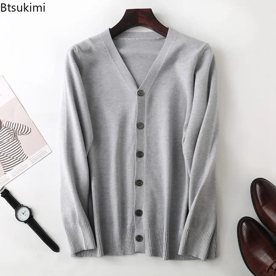 Spring and Autumn Men's Knitwear Blend Cardigan Outerwear V-Neck Solid Color Warm High Quality Basic Comfort Clothing for Men