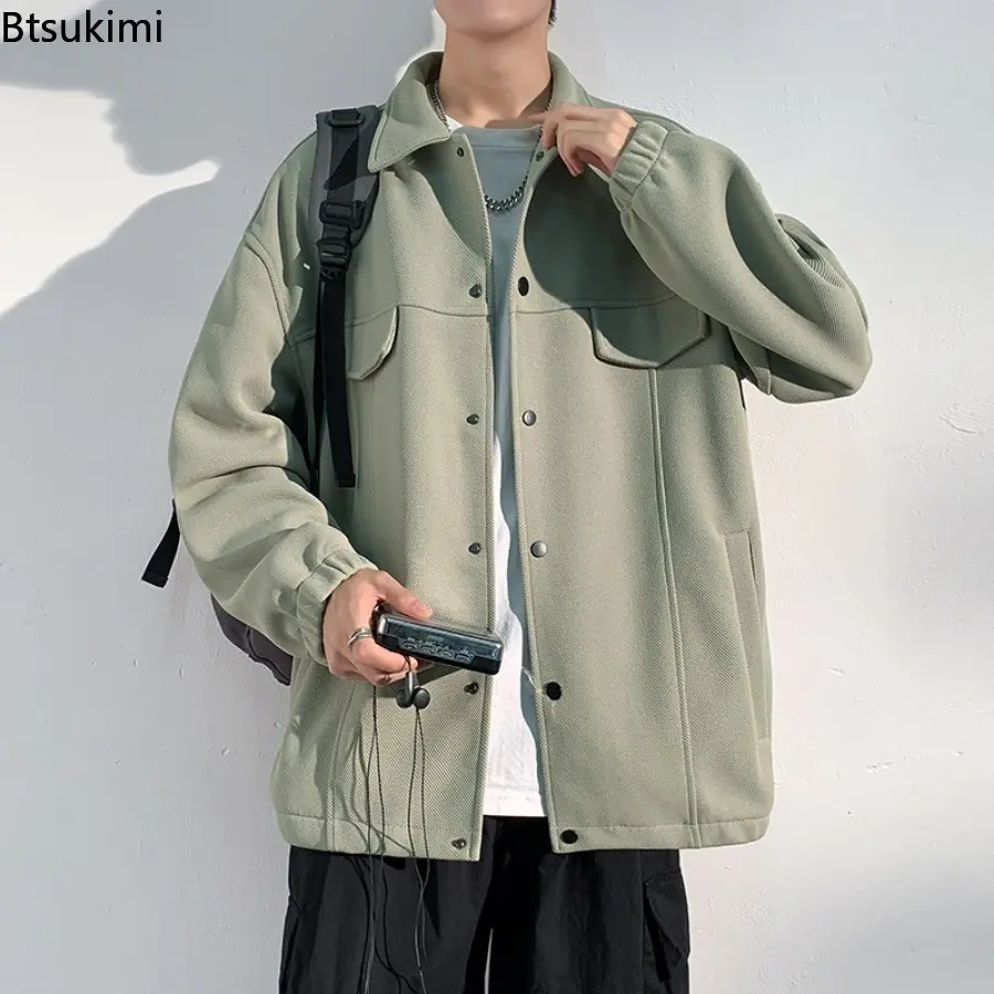 Fashion New Men's Solid Lapel Baggy Jackets Fashion Harajuku Streetwear Trend Couple Vintage Casual Coats Versatile Male Clothes