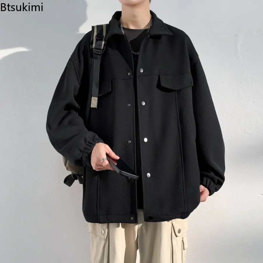 Fashion New Men's Solid Lapel Baggy Jackets Fashion Harajuku Streetwear Trend Couple Vintage Casual Coats Versatile Male Clothes