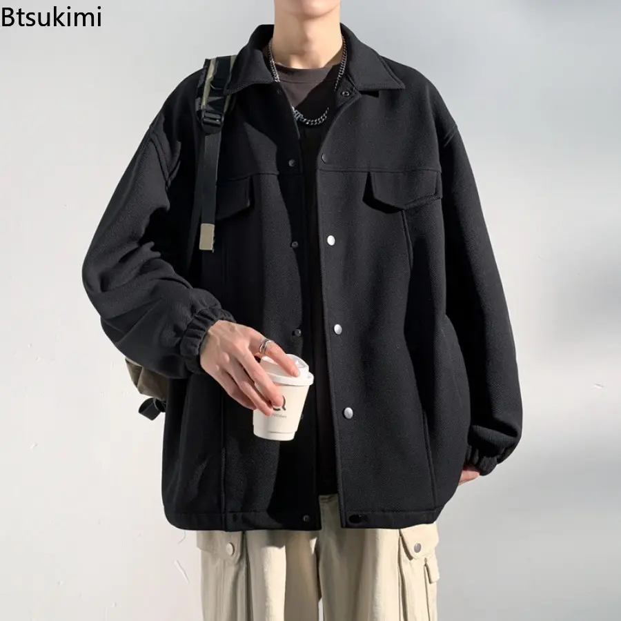 Fashion New Men's Solid Lapel Baggy Jackets Fashion Harajuku Streetwear Trend Couple Vintage Casual Coats Versatile Male Clothes
