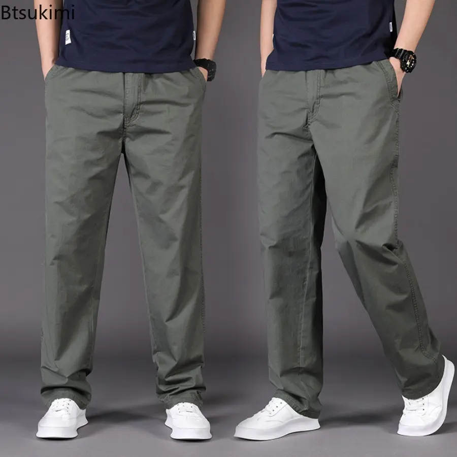 2025 Men's Clothing Fashion Loose Casual Trousers Comfortable Cotton Solid Straight Pants Oversized Cargo Pants Men Sweatpants