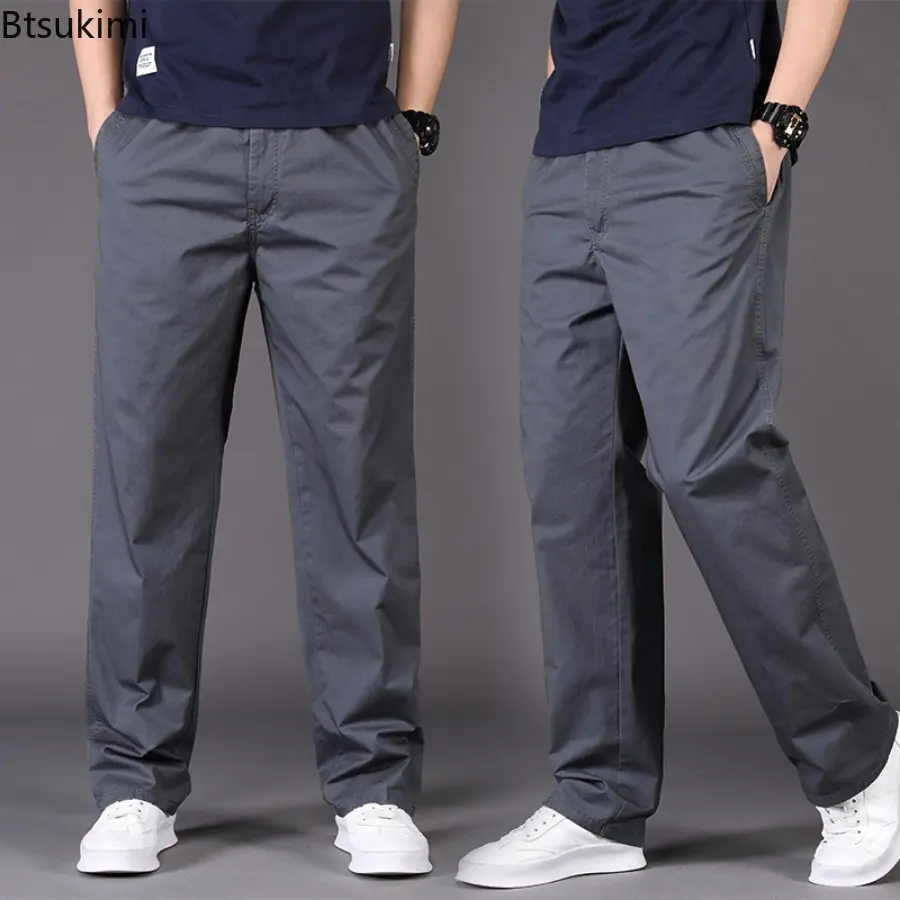 2025 Men's Clothing Fashion Loose Casual Trousers Comfortable Cotton Solid Straight Pants Oversized Cargo Pants Men Sweatpants