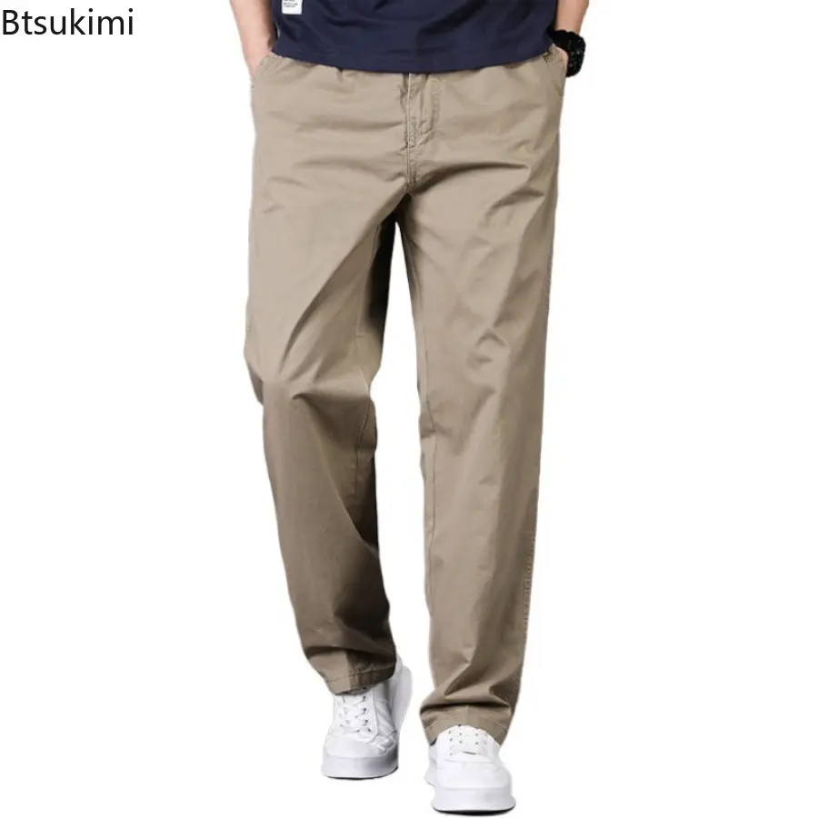 2025 Men's Clothing Fashion Loose Casual Trousers Comfortable Cotton Solid Straight Pants Oversized Cargo Pants Men Sweatpants
