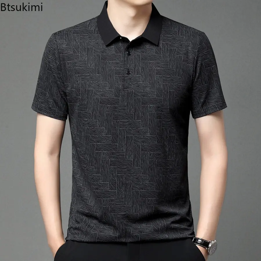 New 2025 Men's Summer Thin Short Sleeve Polo Shirt Fashion Solid Color Casual T-shirt for Men Simple Lightweight Streetwear Male