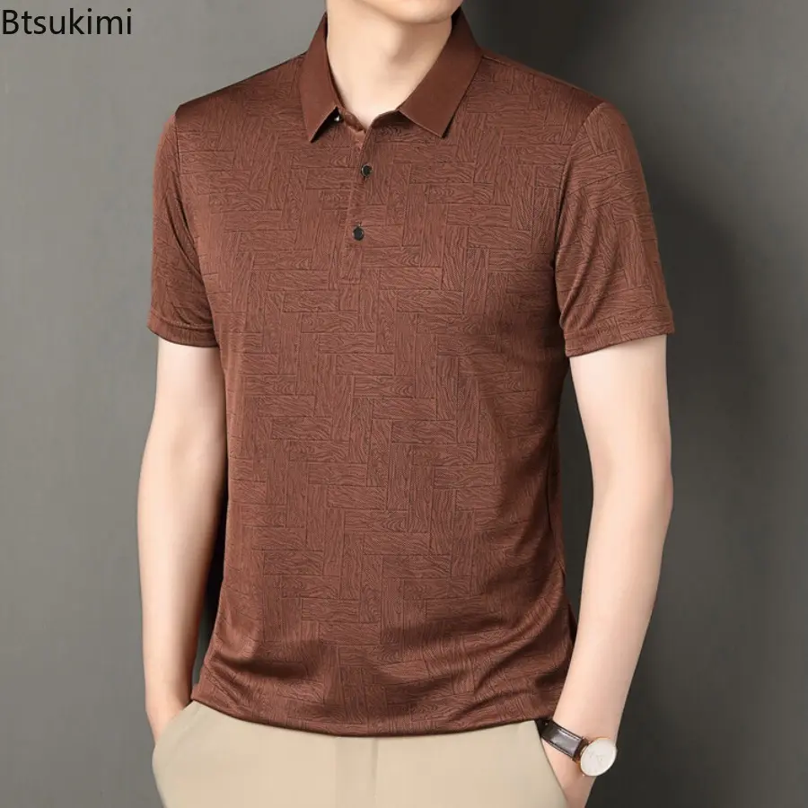 New 2025 Men's Summer Thin Short Sleeve Polo Shirt Fashion Solid Color Casual T-shirt for Men Simple Lightweight Streetwear Male