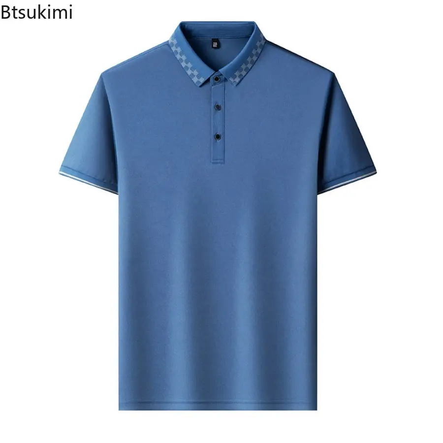 High-quality Men's Ice Silk Elasticity Polo Shirt 2024 Summer Ice Feel Loose Short-sleeved Business Casual Tops Men's Clothing