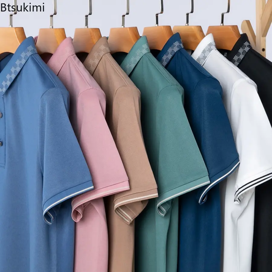 High-quality Men's Ice Silk Elasticity Polo Shirt 2024 Summer Ice Feel Loose Short-sleeved Business Casual Tops Men's Clothing