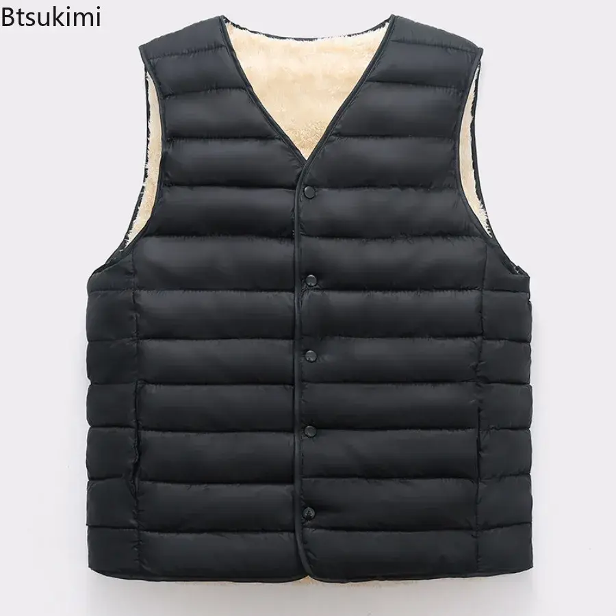 2025 Men's Winter Warm Vest Comfort Padded Plush Single-breasted Sleeveless Cold-proof Inner Wear Vest Outdoor Thicker Waistcoat