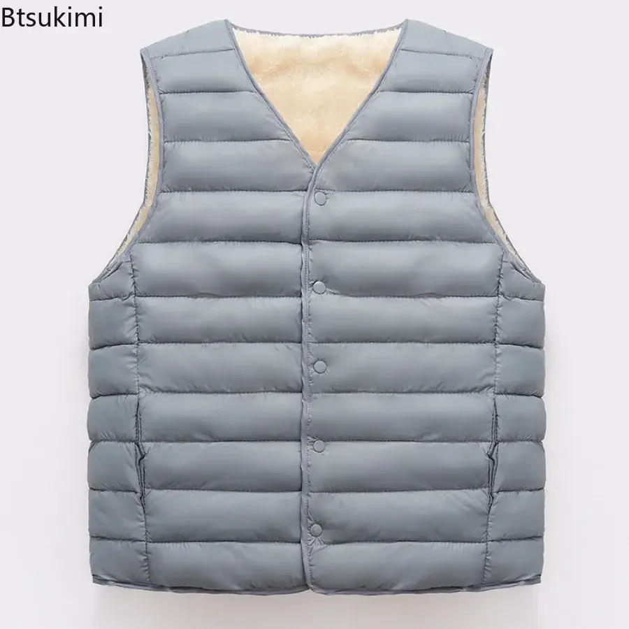 2025 Men's Winter Warm Vest Comfort Padded Plush Single-breasted Sleeveless Cold-proof Inner Wear Vest Outdoor Thicker Waistcoat