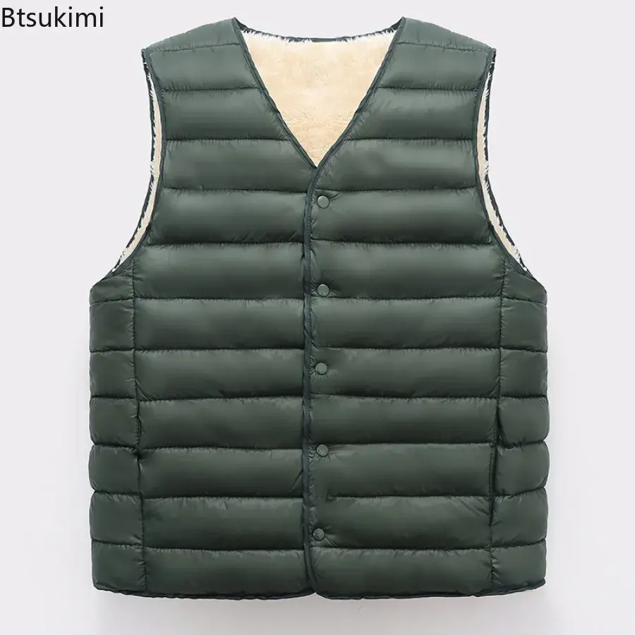 2025 Men's Winter Warm Vest Comfort Padded Plush Single-breasted Sleeveless Cold-proof Inner Wear Vest Outdoor Thicker Waistcoat