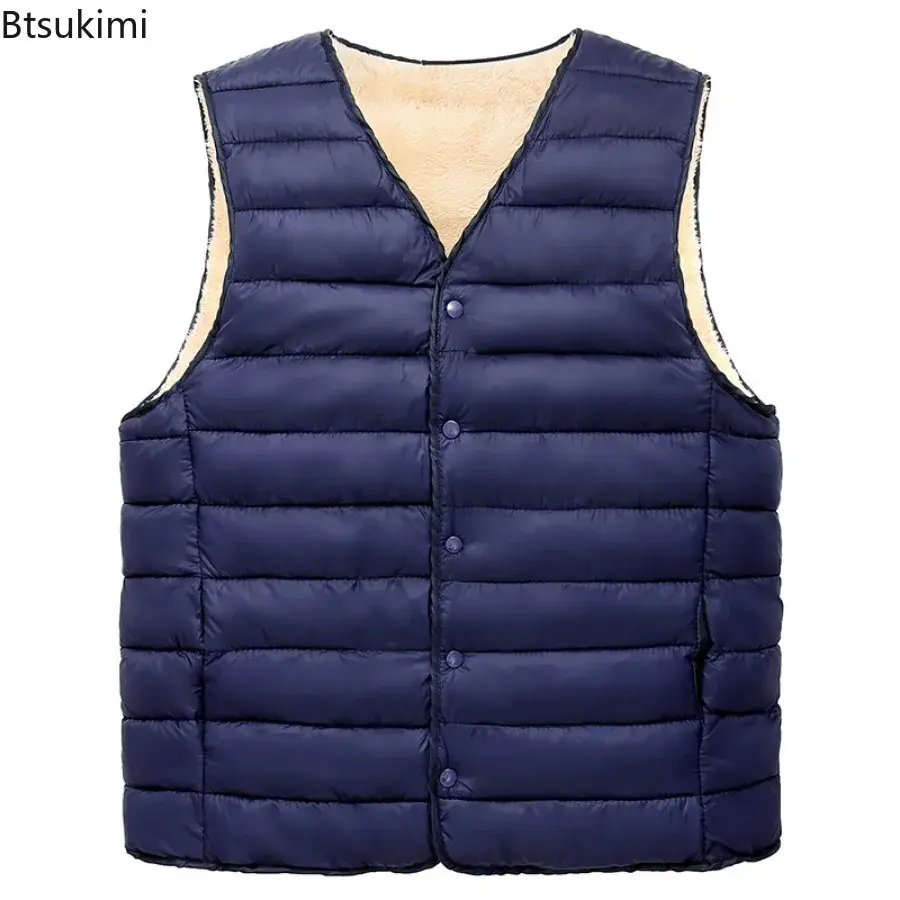 2025 Men's Winter Warm Vest Comfort Padded Plush Single-breasted Sleeveless Cold-proof Inner Wear Vest Outdoor Thicker Waistcoat