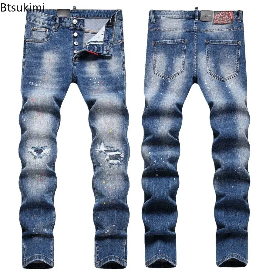 2025 Men's Jeans Stretch Slim Pockets Straight Leg Denim Pants Trend Versatile Casual Trousers Daily Streetwear Men's Clothing
