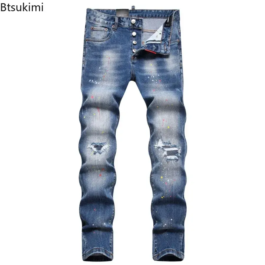 2025 Men's Jeans Stretch Slim Pockets Straight Leg Denim Pants Trend Versatile Casual Trousers Daily Streetwear Men's Clothing